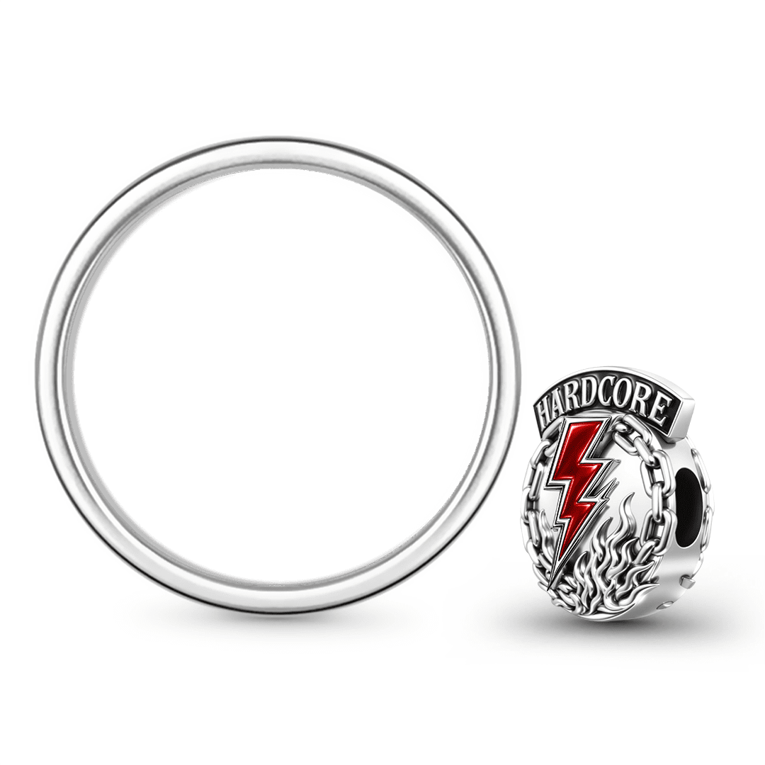 Gnoce British Punk Hardcore Lightning Chain Engravable Photo Bead Charm Platinum‑plated Silver Blend_4