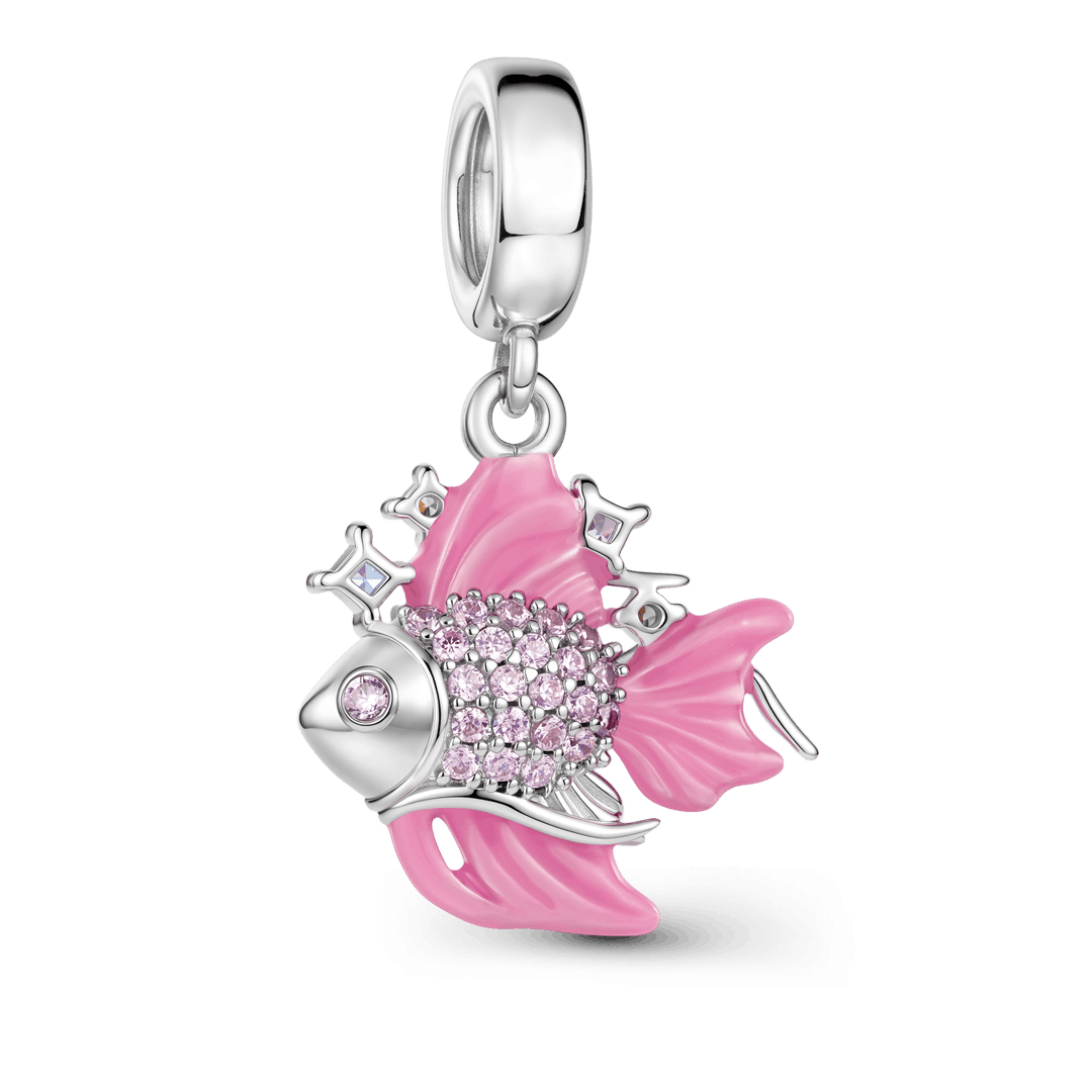 Gnoce Sparkly Pink Goldfish Dangle Charm Platinum-plated Silver Blend_5