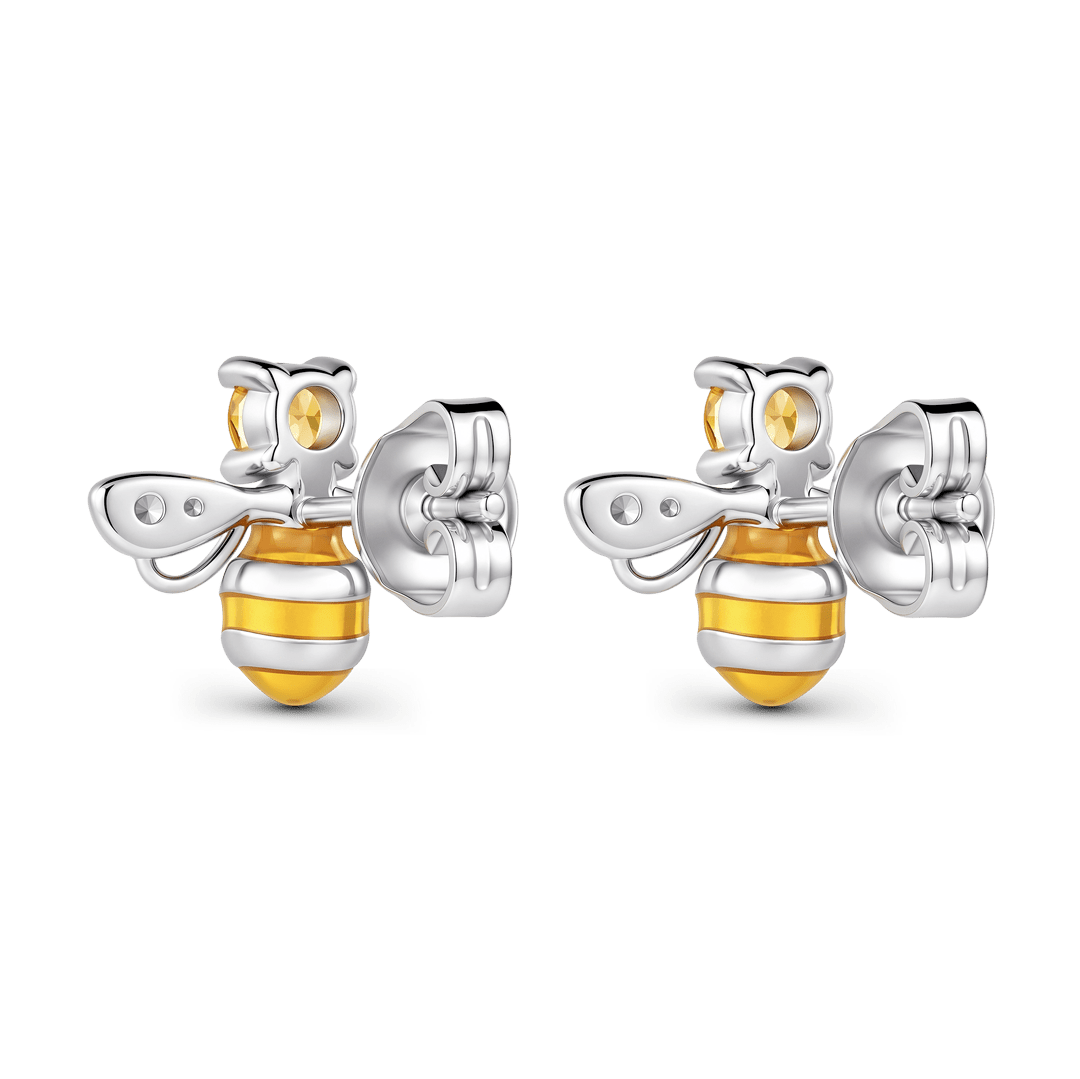 Gnoce Sparkling Yellow Stone Bee Stud Earrings_4