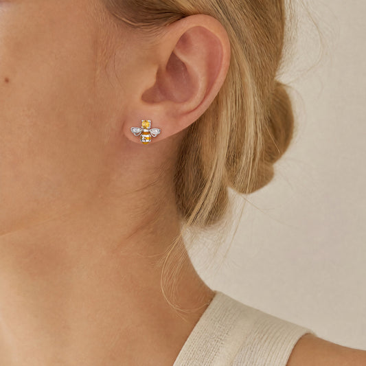 Gnoce Sparkling Yellow Stone Bee Stud Earrings_2
