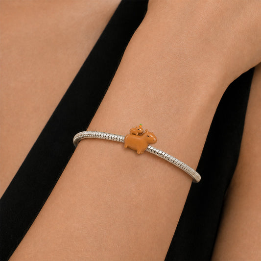 Gnoce Capybara Family Charm Bead Platinum‑plated Silver Blend_2