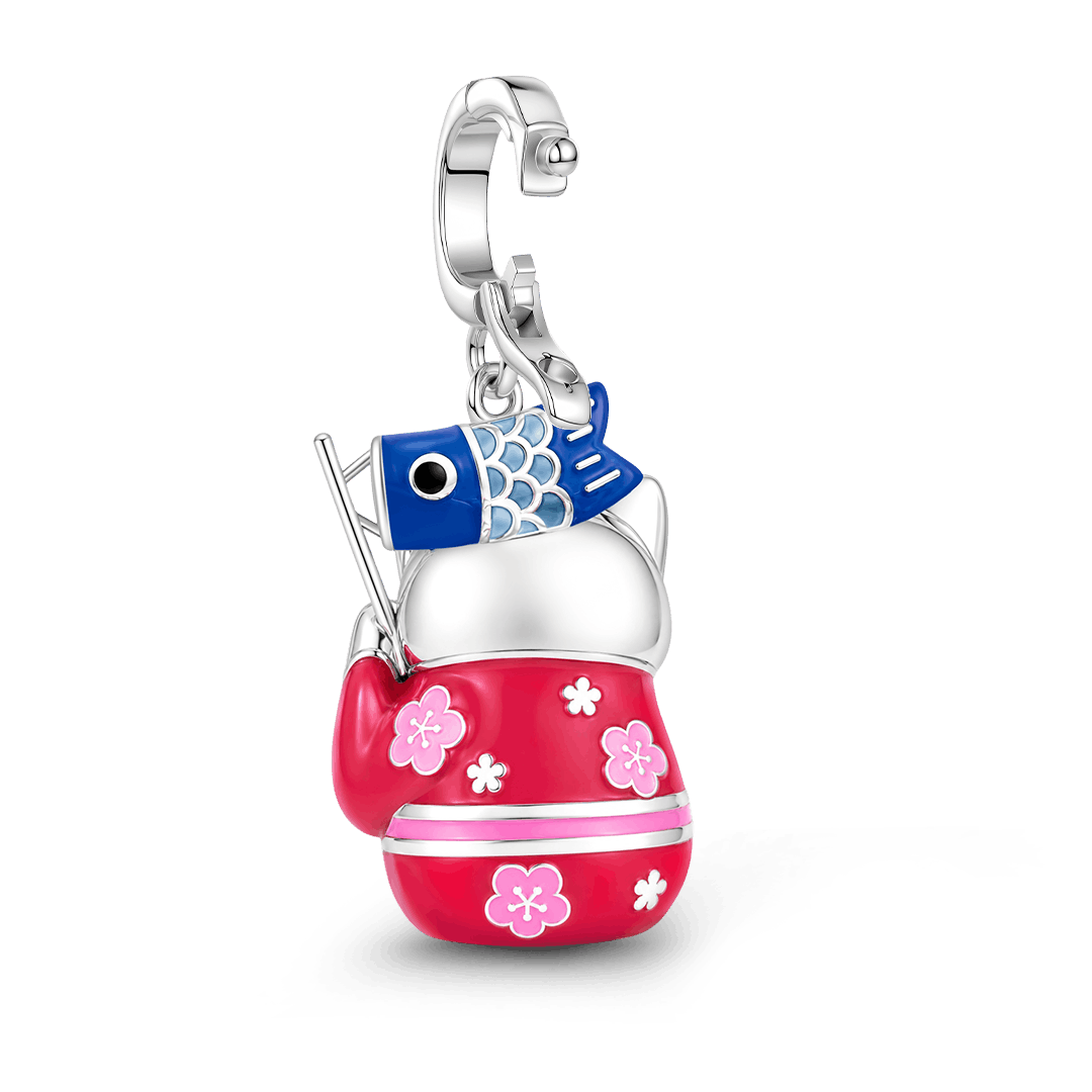 Gnoce Glow-in-the-Dark Red Kimono Lucky Cat Clasp Dangle Charm Platinum-plated Silver Blend_7
