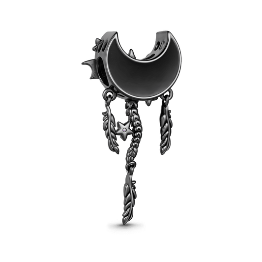 Gnoce Halloween Black Dragon Moon Dreamcatcher Engravable Name Bead Platinum‑plated Silver Blend_2
