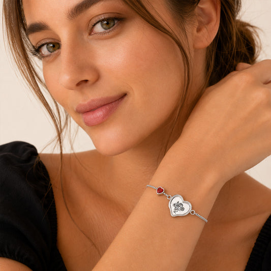 Gnoce Engravable Birth Flower Birthstone Heart‑Shaped Bracelet Platinum‑plated Silver Blend_3