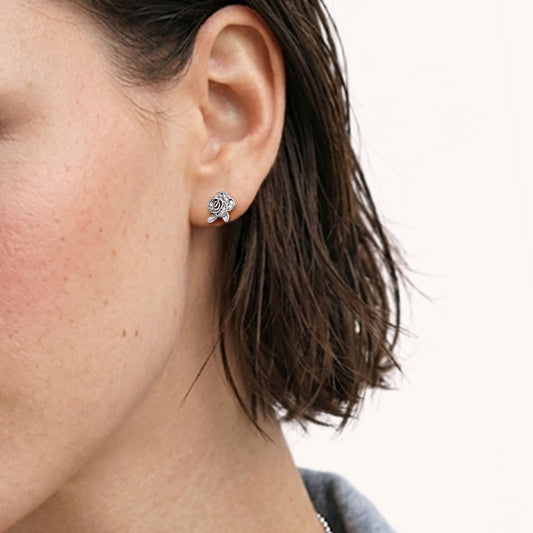 Gnoce Paved Crystal Rose Flower Stud Earrings Platinum‑plated Silver Blend_2
