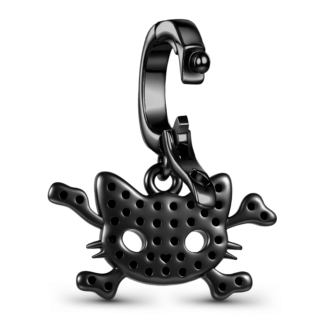 Gnoce Halloween Crystal Black Cat Bone Clasp Dangle Charm Platinum‑plated Silver Blend_5
