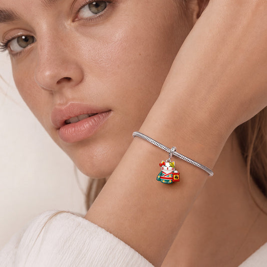 Gnoce Glow‑in‑the‑Dark Japanese Lucky Cat Clasp Dangle Charm Platinum‑plated Silver Blend_3