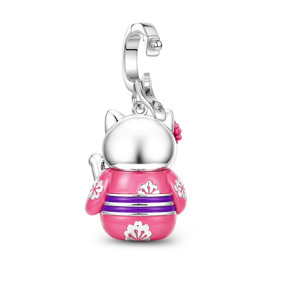 Gnoce Glow-in-the-Dark Kimono Maneki Neko Clasp Dangle Charm Platinum-plated Silver Blend_7