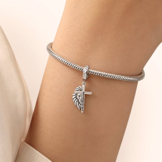Gnoce Religious Lion Of Judah Cross Clasp Dangle Charm Platinum‑plated Silver Blend_2