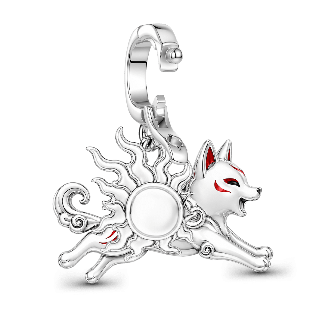 Gnoce Glow‑in‑the‑dark Japanese Amaterasu Wolf Clasp Dangle Charm Platinum‑plated Silver Blend_7