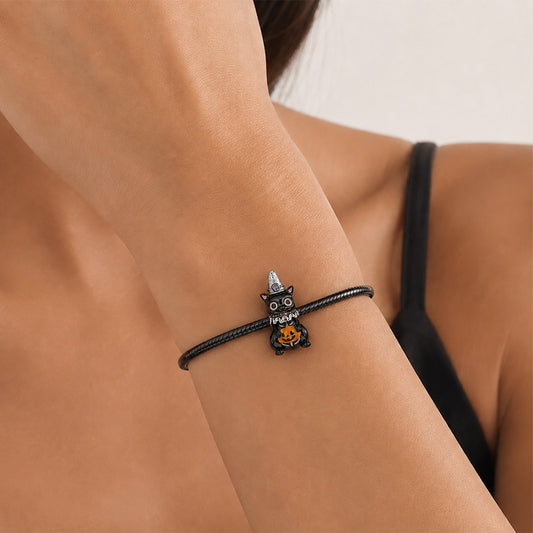 Gnoce Glow‑in‑the‑dark Halloween Black Cat Birthstone Bead Black Gold-plated Silver Blend_3