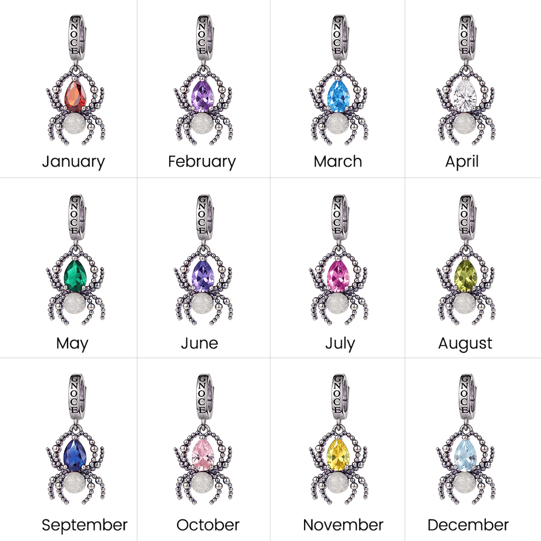 Gnoce Glow‑in‑the‑dark Spider Birthstone Dangle Charm Platinum‑plated Silver Blend_7