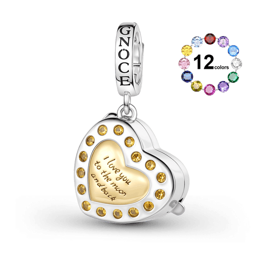 Gnoce Multi‑functional Engraving Heart Birthstone Locket Clasp Dangle Charm Platinum‑plated Silver Blend_4