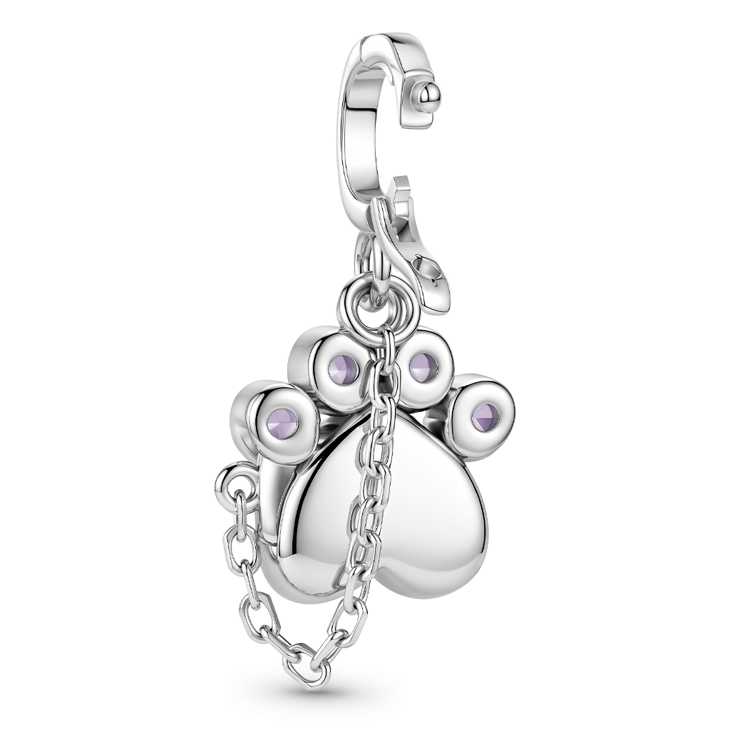 Gnoce Pet Paw Print Birthstone Engravable Clasp Dangle Charm Platinum‑plated Silver Blend_8