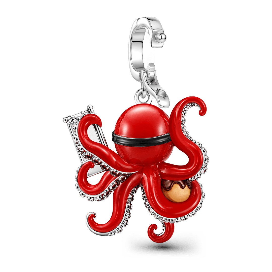 Gnoce Halloween Japanese Octopus Chef Clasp Dangle Charm Platinum‑plated Silver Blend_6