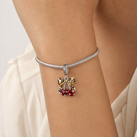 Gnoce British Punk Leopard Print Cherry Clasp Dangle Charm Platinum‑plated Silver Blend_2
