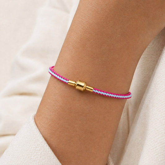 Gnoce Rose‑Red Light‑Blue Two‑Tone Round Snap‑Lock Basic Bracelet_2