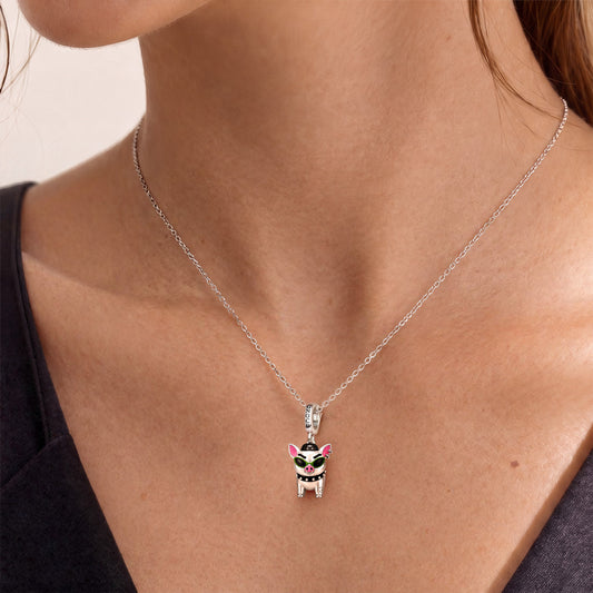 Gnoce Punk Glow‑in‑the‑dark Carefree Pig Rebel Clasp Dangle Charm Platinum‑plated Silver Blend_4