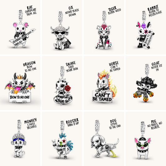 Gnoce Punk Outlaw Rat Rebel Clasp Dangle Charm Platinum‑plated Silver Blend_2