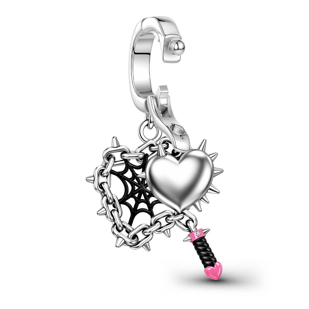 Gnoce Pink Punk C Shape Mace Spider Web Clasp Dangle Charm Platinum-plated Silver Blend_7