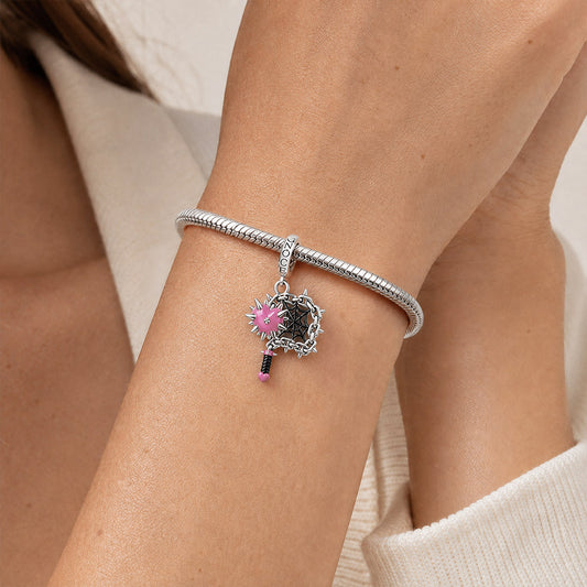 Gnoce Pink Punk C Shape Mace Spider Web Clasp Dangle Charm Platinum-plated Silver Blend_2
