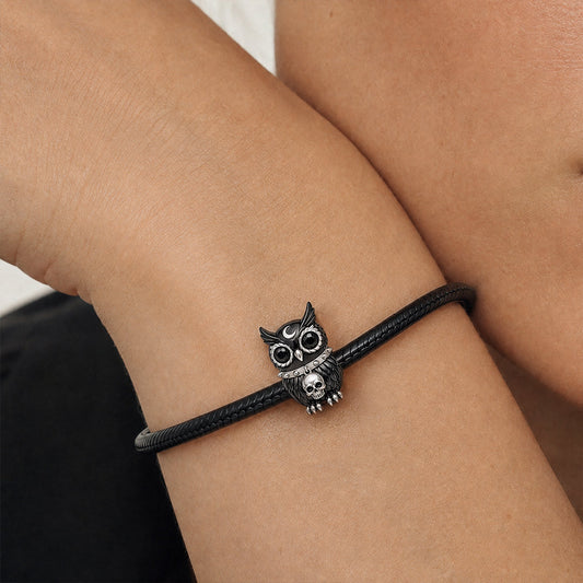 Gnoce Halloween Evil Critter Owl Bead Charm Black Gold-plated Silver Blend_2