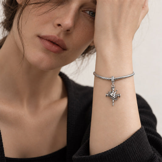 Gnoce Religious Series Crown Cross Clasp Dangle Charm Platinum-plated Silver Blend_2