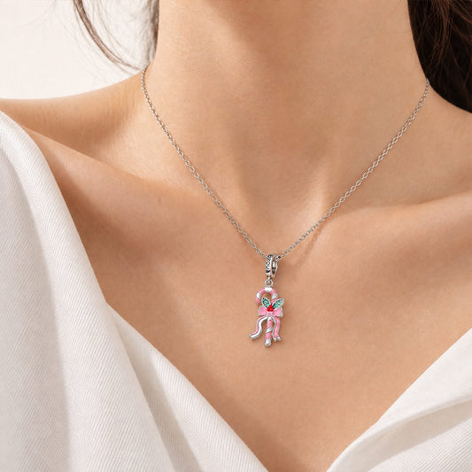 Gnoce Pink Christmas Series Candy Cane Clasp Dangle Charm Platinum-plated Silver Blend_2