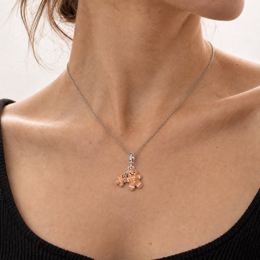 Gnoce Pink Christmas Series Gingerbread Man Clasp Dangle Charm Platinum-plated Silver Blend_2