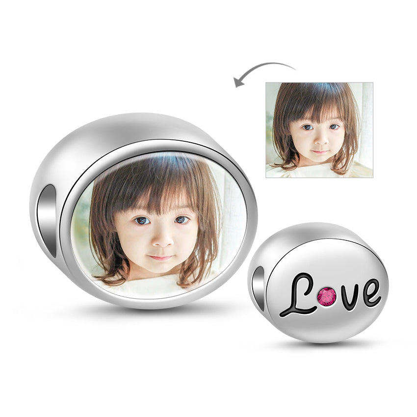 Gnoce "You Are My SunShine" Oval Photo Bead Charm Engraved With Love and Pink Inlaid Stone 925 Sterling Silver Fit For Bracelet Necklace and Choker_1