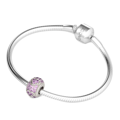 Gnoce "Wish a Friend" Twinkling Amethysts Stone Surrounded Hearts Shape Design 925 Sterling Silver Charm Beads Hits Perfect for Pandora Bracelets_3