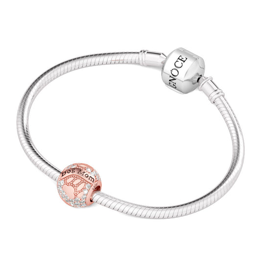 Gnoce "Love Me Love My Dog" Rose Gold Crystal Sterling Silver Charm- Engraved with Dog Mom, Gift for Pet Lover_3