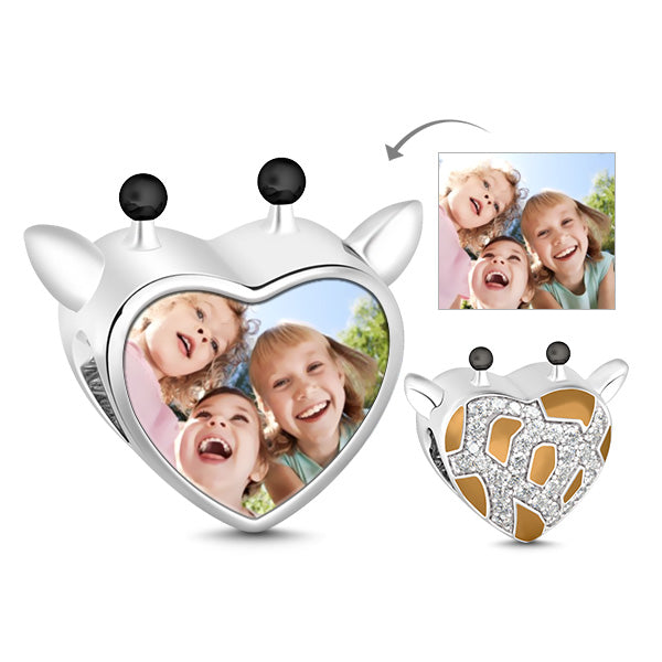 Gnoce " Beautiful Giraffe" 925 Sterling Silver Giraffe Animal Photo Bead Charm with a Heart Shape by Adding a Photo on One Side_1