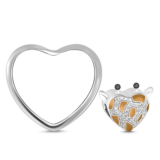 Gnoce " Beautiful Giraffe" 925 Sterling Silver Giraffe Animal Photo Bead Charm with a Heart Shape by Adding a Photo on One Side_3