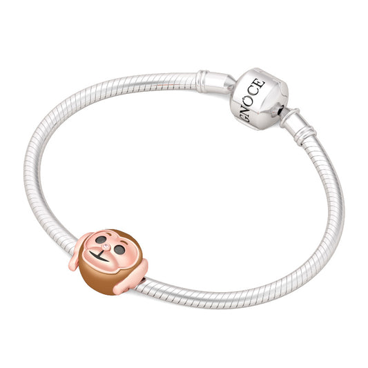 Gnoce "Hear No Evil" Champagne Plated Monkey with Two Black Stones Eyes and Pink Nose 925 Sterling Silver Charm Bead_3
