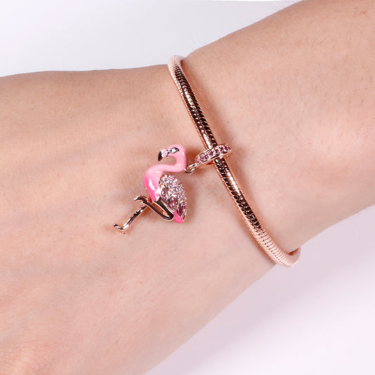 Gnoce "Fiery Passion" Flamingo Beads 925 Sterling Silver 18K Rose Gold Plated Charm Pendant fit for Bracelet/Necklace_2