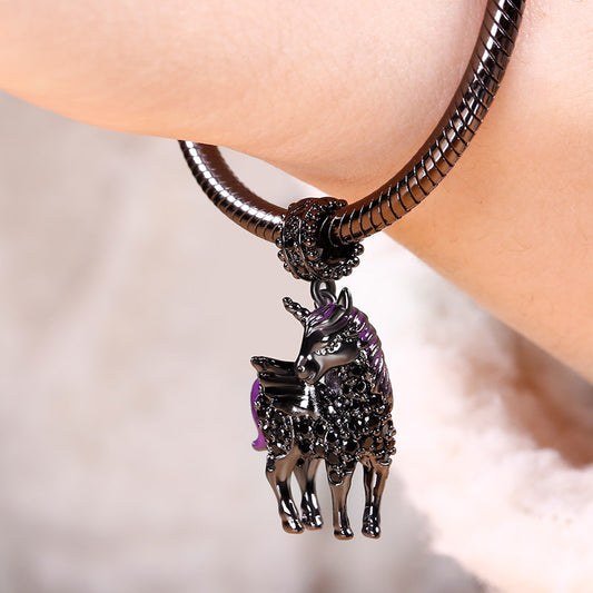 Gnoce "Divine Soul and Spirit" Black Plated Unicorn with Wings Beads 925 Sterling Silver Charm Pendant Locket fit for Bracelet/Necklace_3