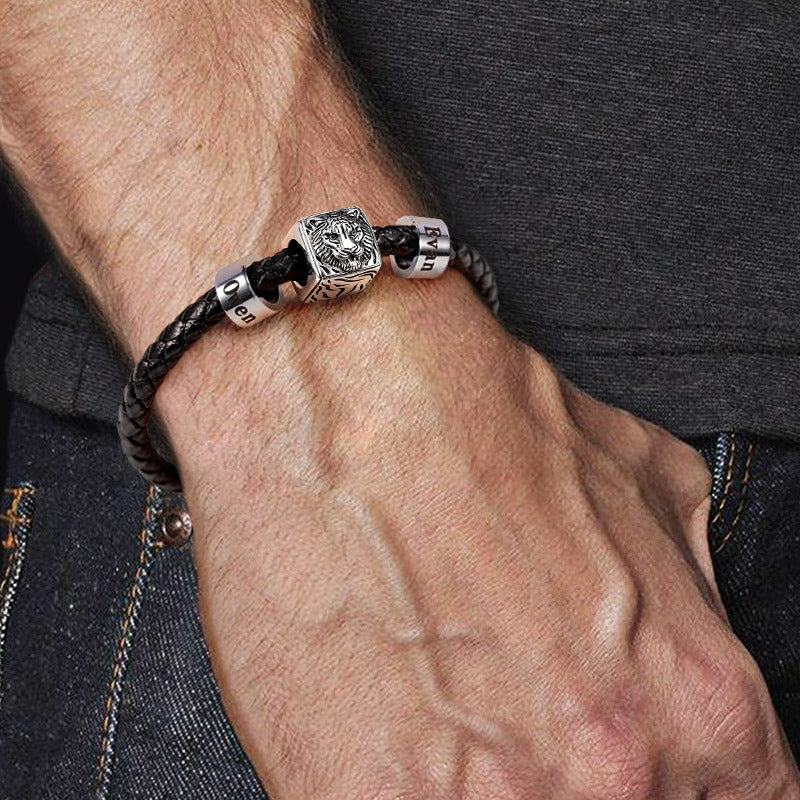 Tiger Vintage Bead & Customized Classic Beads S925 Sterling Silver with Gift Copper Black Leather Men's Bracelet Jewelry for Men_5