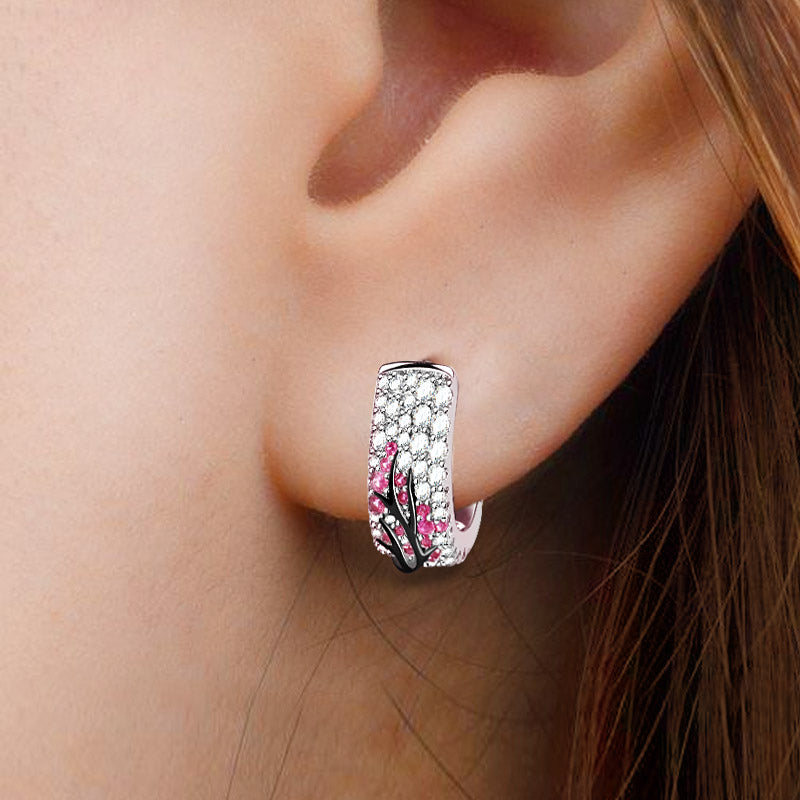 Gnoce Plum Tree Zircon Earrings Platinum-plated Silver Blend_4
