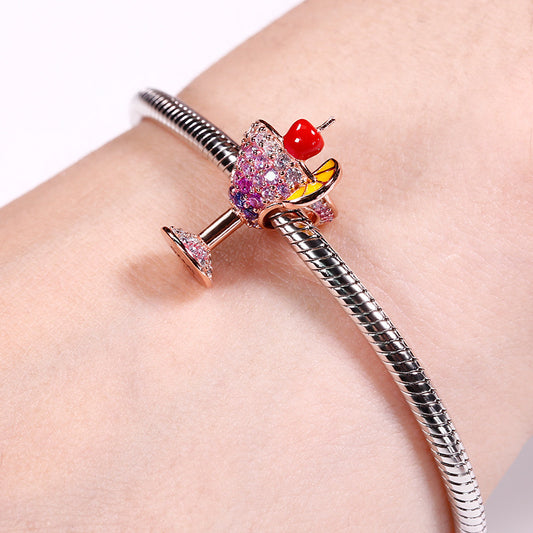Gnoce "I Love Cocktail" Cocktail with Cherry and Lemon Slice Charm 18k Rose Gold Plated_3