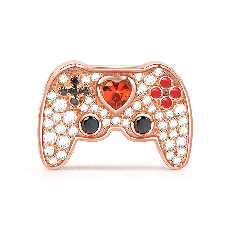 Gnoce "Game Player" 18K Rose Gold Plated with CZs Sterling Silver Gamepad Charm For Game Lover_1