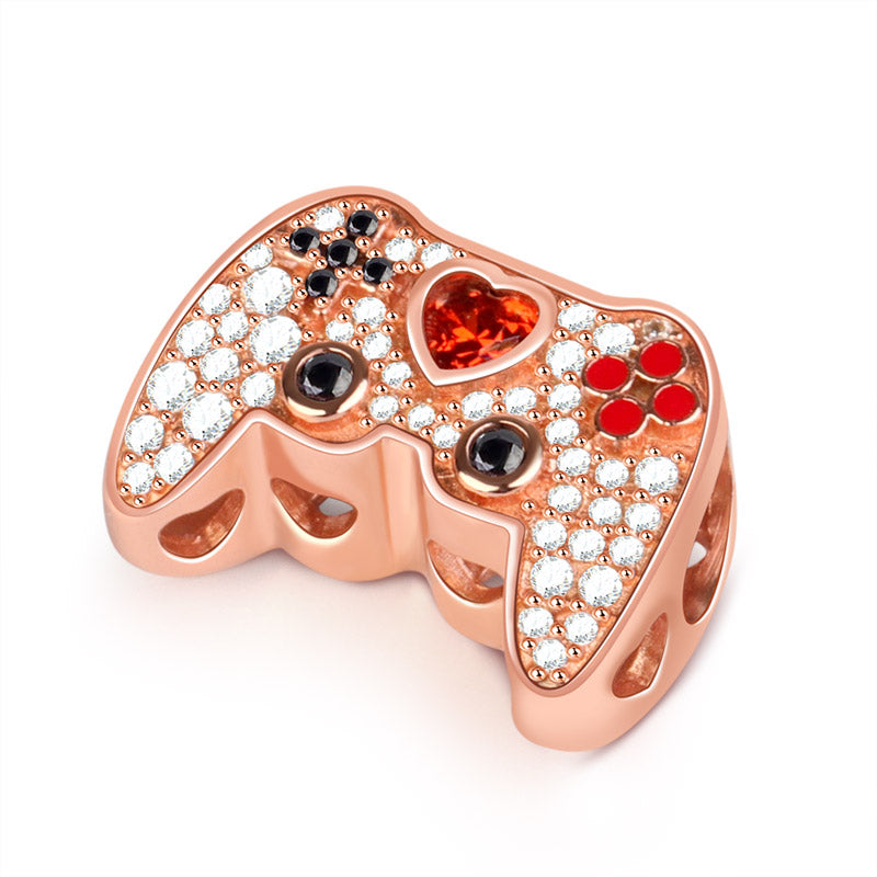 Gnoce "Game Player" 18K Rose Gold Plated with CZs Sterling Silver Gamepad Charm For Game Lover_2