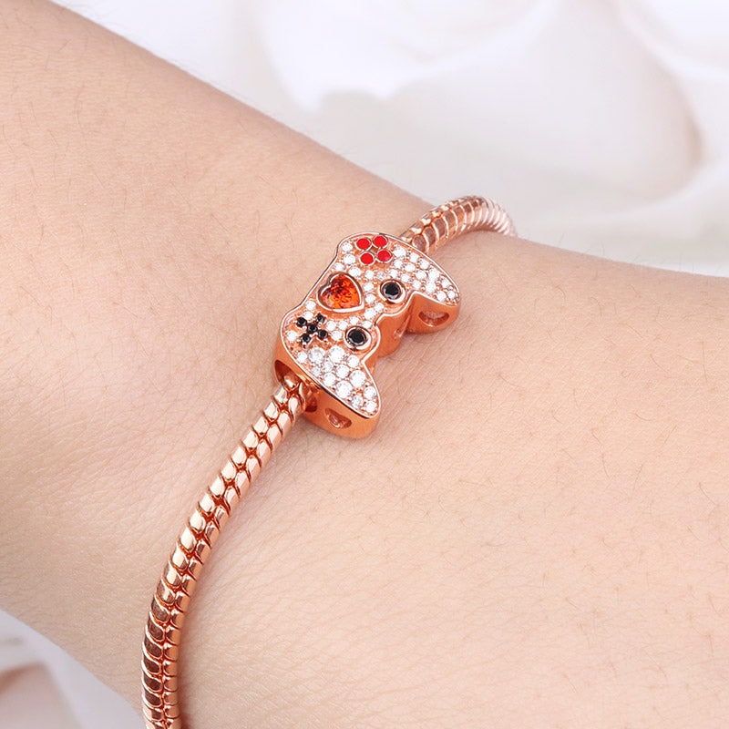 Gnoce "Game Player" 18K Rose Gold Plated with CZs Sterling Silver Gamepad Charm For Game Lover_3