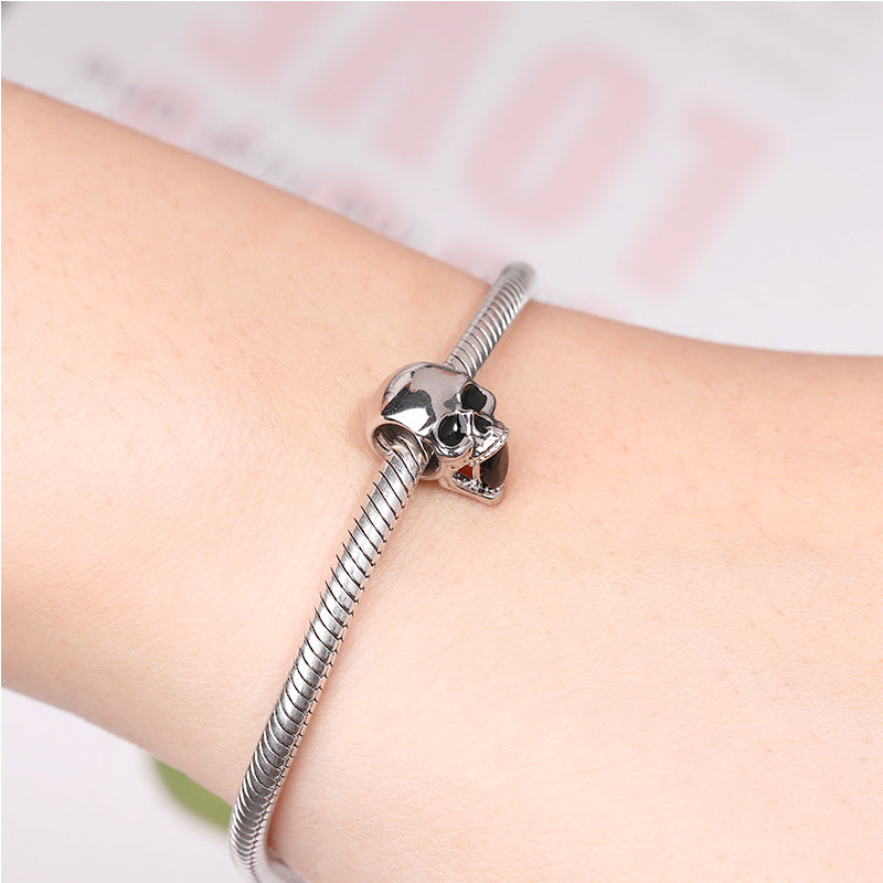 Shouting Skull Charm Stopper Bead 925 Sterling Silver_3