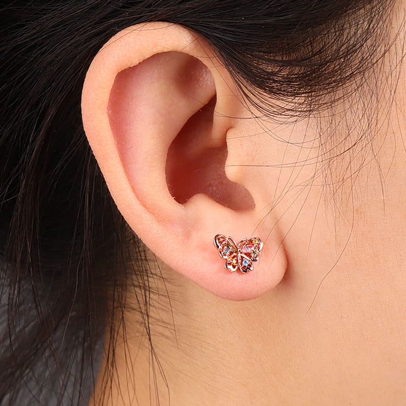 Butterfly Stud Earrings 18k Rose Gold Plated 925 Sterling Silver_3
