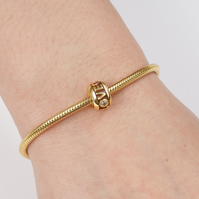 LOVE Stopper for Charm Bracelet Sterling Silver 18K Gold Plated inlaid with Stones_3