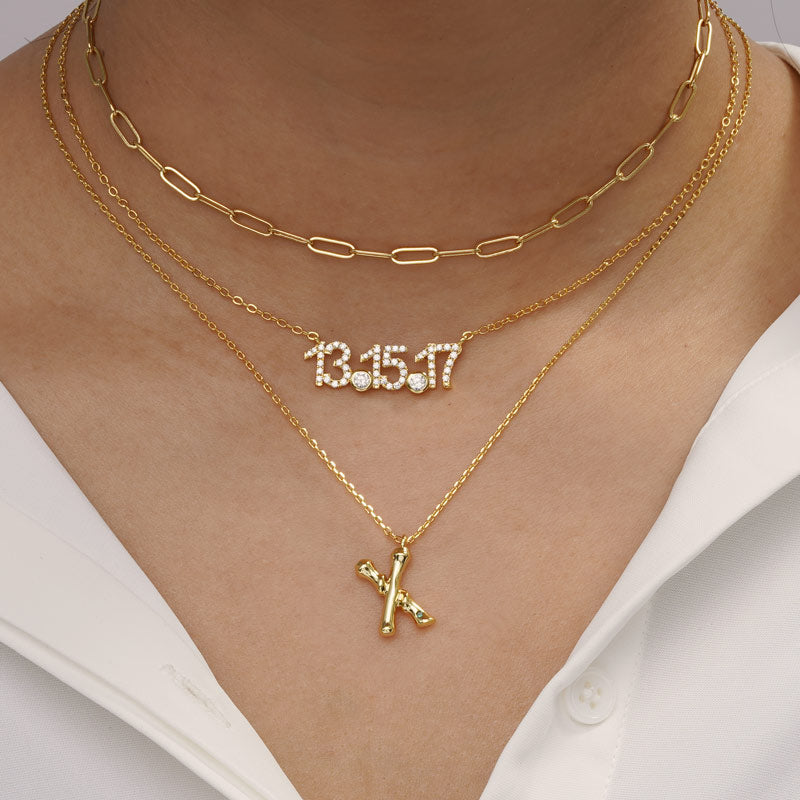 Letter X Pendant Bamboo Initial Necklace Adjustable Chain Length 18k Gold Plated 925 Sterling Silver_5