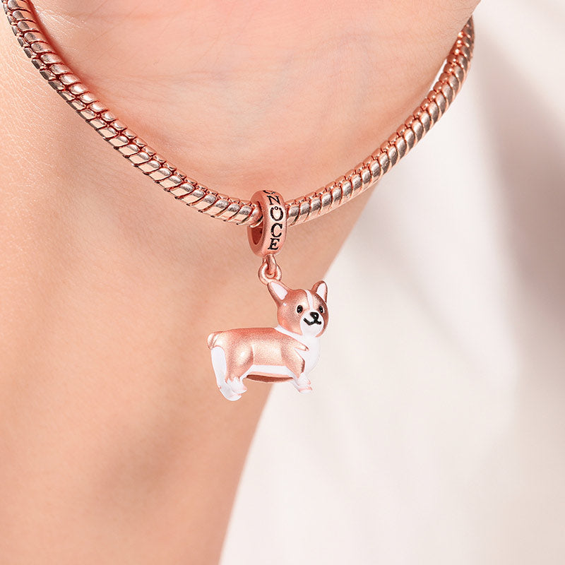 Corgi Pendant Charm Sterling Silver Matte 18k Rose Gold Plated_3