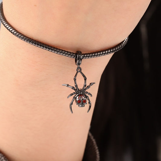 Spider Skull Pendant Dangle Charm Sterling Silver Black Plated_3