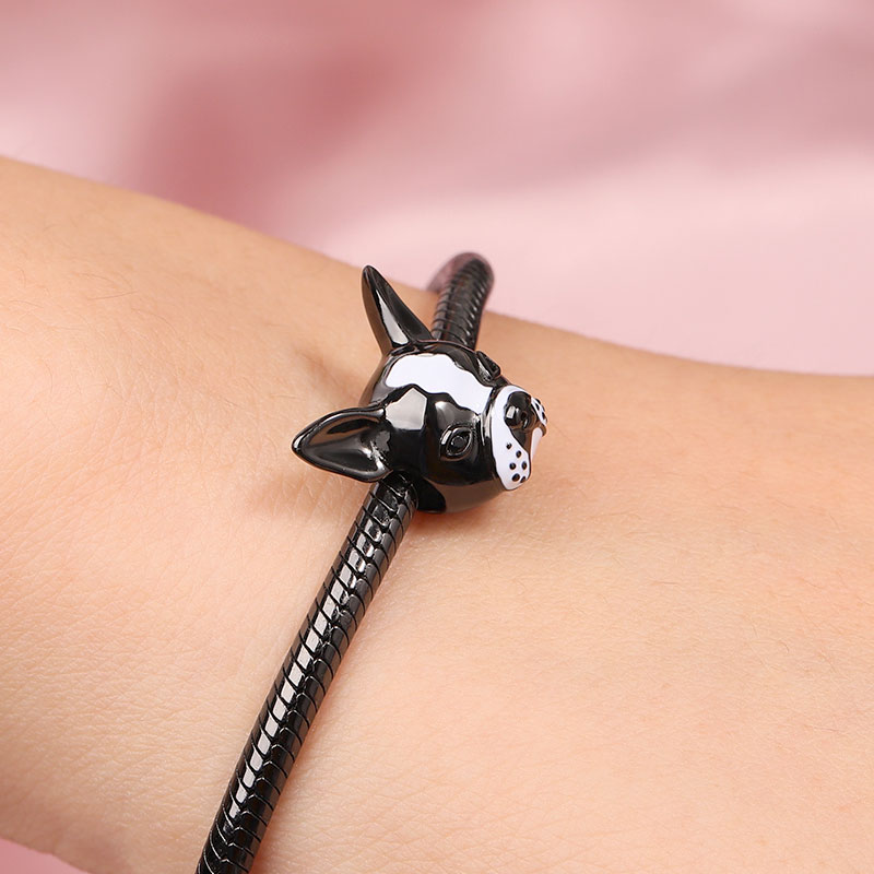 Gnoce Bulldog White Black Enameled Charm_3
